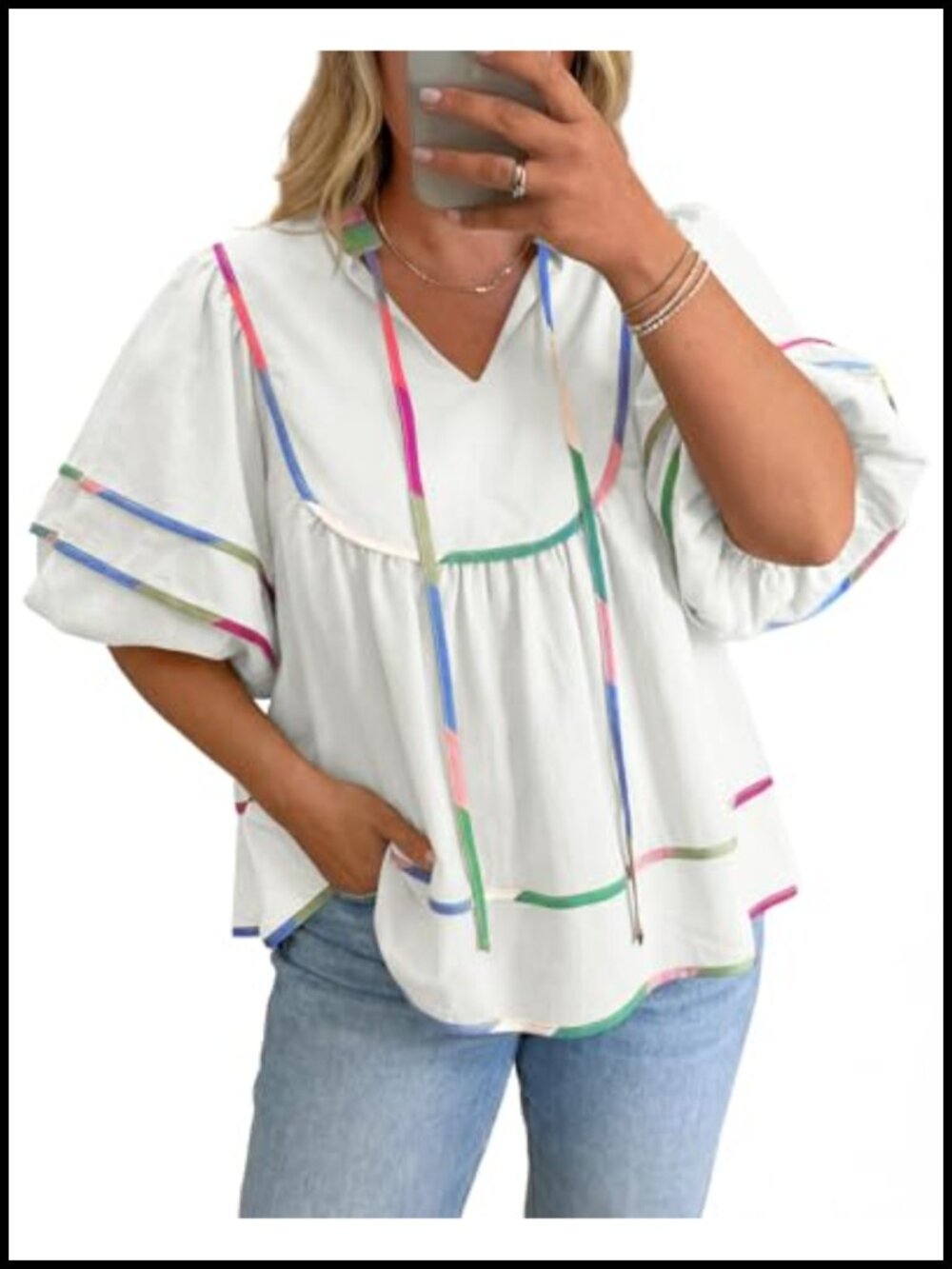 Women's Plus Size Cotton Babydoll Top V-Neck Flowy Blouse